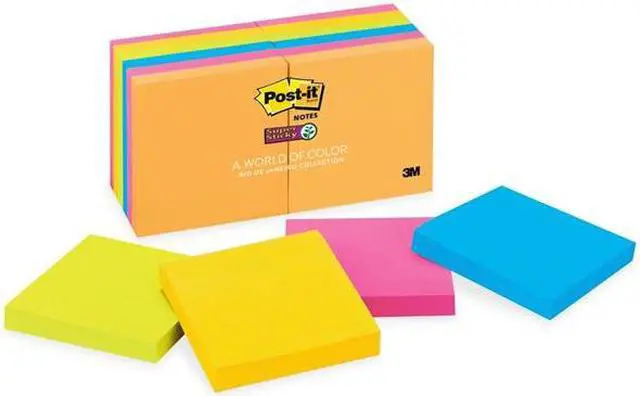 Alt view image 3 of 20 - Post-it Pads in Rio de Janeiro Colors 3 x 3 90-Sheet 12/Pack 65412SSUC