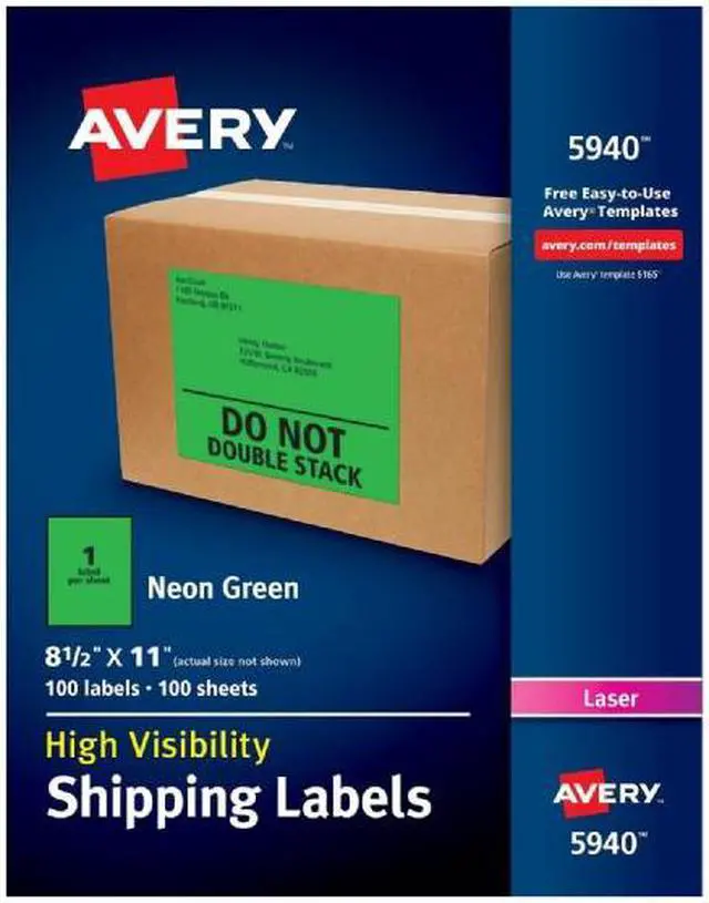 Alt view image 3 of 4 - Avery Neon Shipping Label Laser 8 1/2 x 11 Neon Green 100/Box 5940