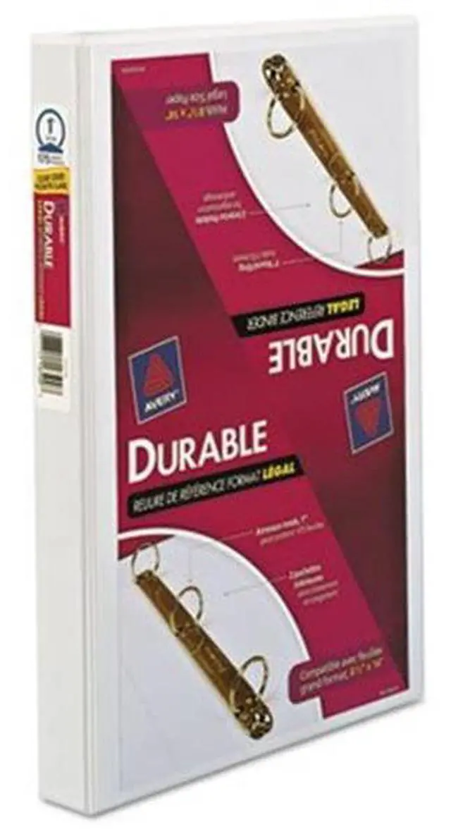 Alt view image 2 of 2 - Avery 7771116500 Legal Three-Ring Durable View Binder W/Round Rings, 14 X 8 1/2, 1 Inch Cap, White