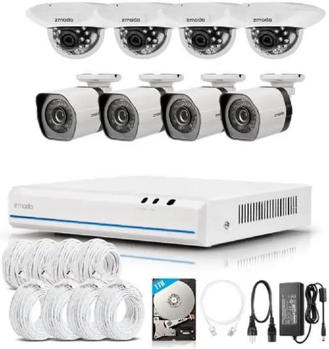 Alt view image 2 of 3 - Zmodo 8 Channel 720P HD HDMI PoE Security NVR Kit - 4 Bullet Outdoor + 4 Dome Indoor Megapixel IP Surveillance Camera System with 1TB Hard Drive