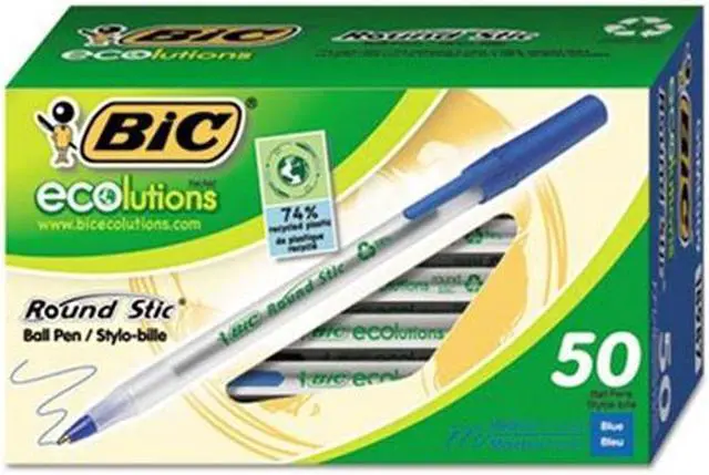 Alt view image 3 of 20 - BIC Ecolutions Round Stic Ballpoint Pen Blue Ink 1mm Medium 50/Pack GSME509BE