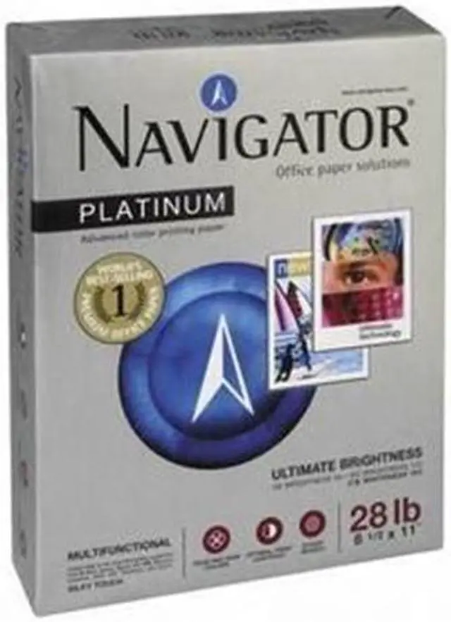 Alt view image 3 of 4 - Navigator NPL1128 Platinum Paper, 99 Brightness, 28lb, 8-1/2 x 11, White, 5 Reams (2500 Sheets)