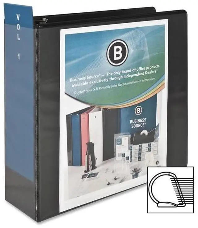 Alt view image 3 of 11 - Business Source D-Ring View Binder 4" Capacity 11x8-1/2" Black 28450