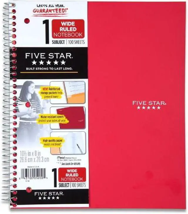 Alt view image 2 of 4 - Five Star 72017 Wirebound Notebook, Legal Rule, 11 X 8 1/2, 100 Sheets, Red