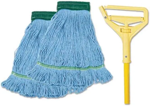 Alt view image 2 of 19 - Boardwalk 400MBC Looped-End Mop Kit, Medium, 60 Inch Metal/Polypropylene Handle, Blue/Yellow