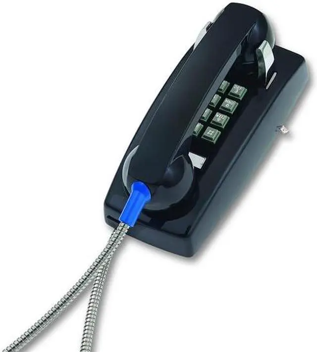 Alt view image 2 of 12 - Cortelco - 255400AHC20M - 2554 Series, Basic Wall Phone, Single-Gong Ringer, Wall Mount, Black, 32 in. Armored Cord