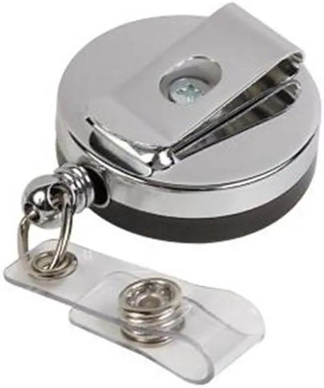 Alt view image 4 of 20 - Baumgartens Large ID Badge Reel Hvy-Duty Cord/Clip 30" Black/Chrome 68814