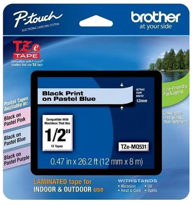 Alt view image 3 of 13 - Brother TZEMQ531 Tz Standard Adhesive Laminated Labeling Tape, 1/2 Inch W, Pastel Blue
