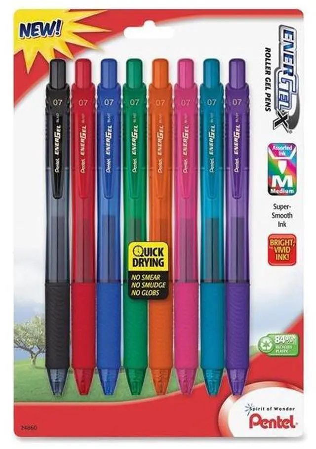 Alt view image 2 of 6 - Pentel Gel Pens Retractable .7mm 8/PK Assorted Barrel/Ink BL107CRBP8M