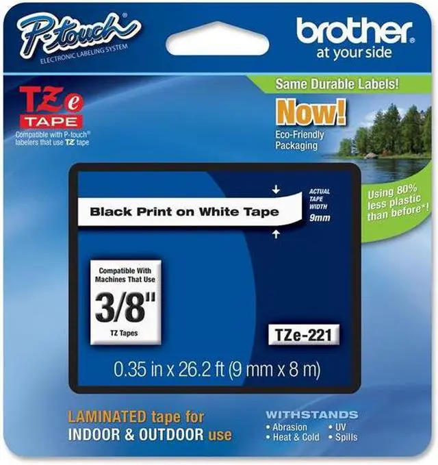 Alt view image 10 of 20 - Brother P-touch TZe Laminated Tape Cartridges - 3/8" Width x 26 1/5 ft Length - Rectangle - White - 1 Each  BRTTZE221