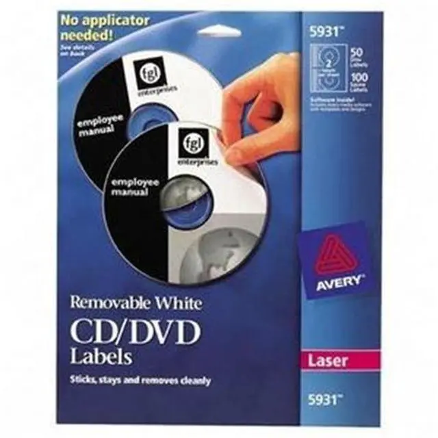Alt view image 6 of 19 - AVERY 5931 Matte White Removable CD Labels for Laser Printers