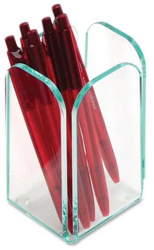 Alt view image 2 of 7 - Lorell Transparent Pencil Cup 2-3/4"x2-3/4"x4-3/4" CL/Green 80656