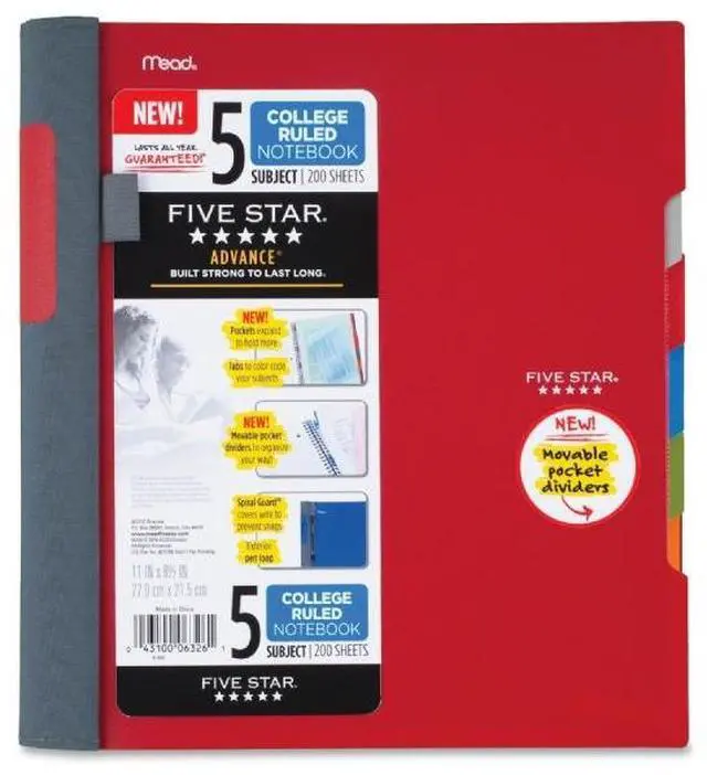 Alt view image 4 of 10 - Five Star Advance 5-Subject Subject Notebooks 8.5" x 11" College Ruled 200 Sheets Each (06326)