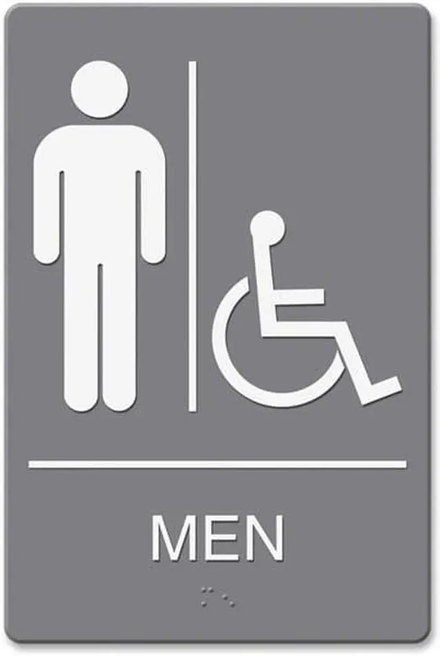 Alt view image 2 of 2 - ADA Sign, Men Restroom Wheelchair Accessible Symbol, Molded Plastic, 6 x 9, Gray