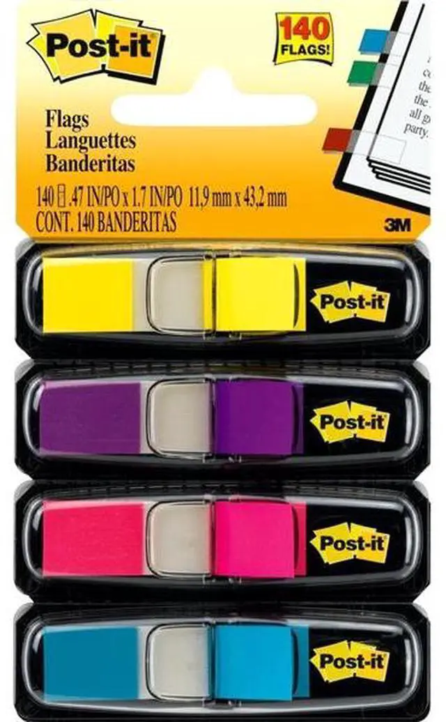 Alt view image 2 of 20 - 3M 6834AB Small Flags in Dispensers Four Bright Colors 35 per Color 4 Dispensers Pack