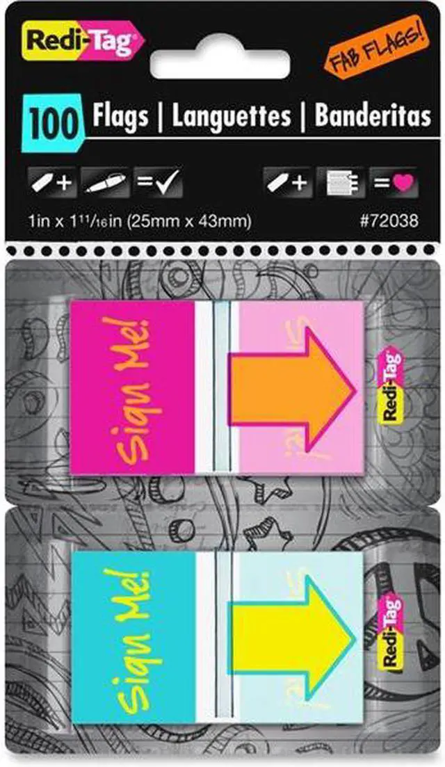 Alt view image 2 of 9 - Pop-Up Fab Page Flags w/Dispenser, "Sign Me!", Red/Orange, Teal/Yellow, 100/Pack