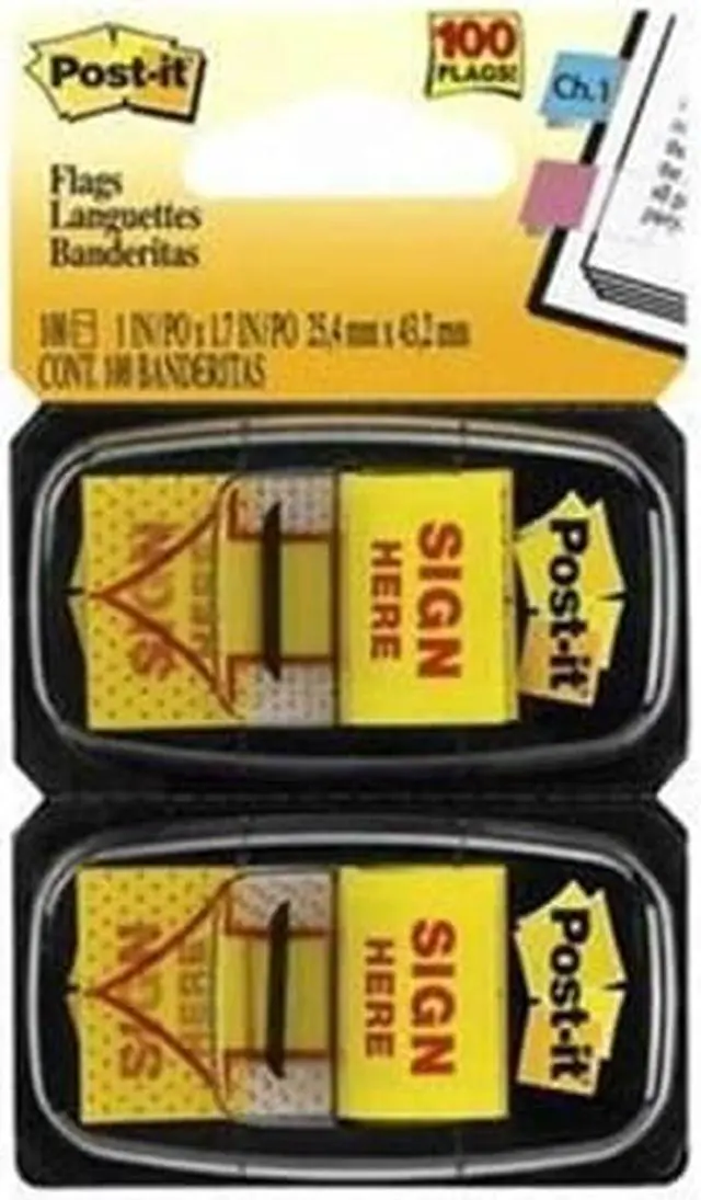 Alt view image 3 of 20 - 3M 680SH2 Message Flags Sign Here Yellow Two 50-Flag Dispensers per Pack