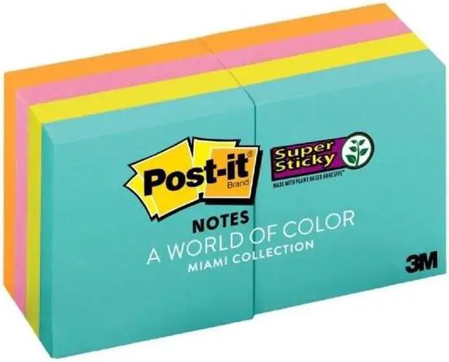 Alt view image 2 of 20 - Post-it Super Sticky Pads in Miami Colors 2 x 2 Miami 90/Pad 8 Pads/Pack 6228SSMIA