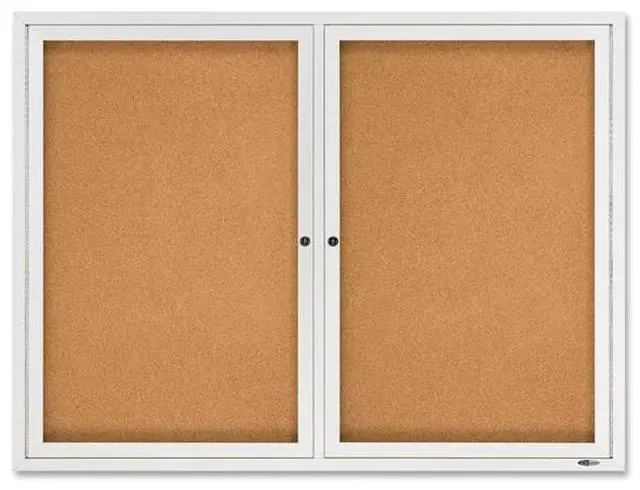 Alt view image 6 of 17 - Quartet Enclosed Bulletin Board Natural Cork/Fiberboard 48 x 36 Silver Aluminum Frame 2364