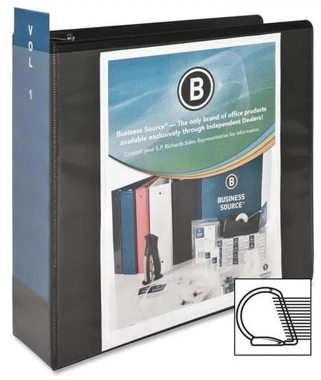 Alt view image 4 of 9 - Business Source D-Ring View Binder 3" Capacity 11x8-1/2" Black 28449