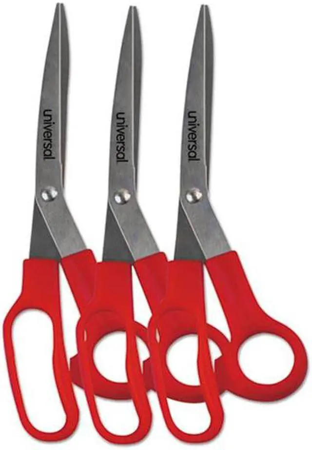 Alt view image 2 of 9 - Universal 92019 Stainless Steel Scissors, 7 3/4 Inch Length, 3 Inch Cut, Bent Handle, Red, 3/Pack