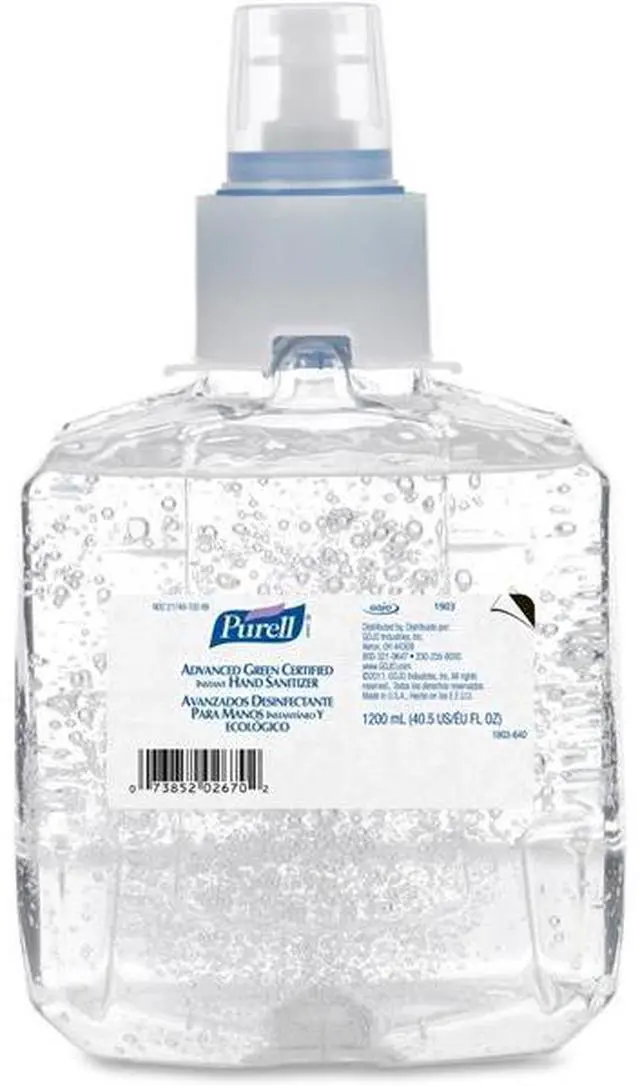 Alt view image 3 of 3 - Gojo 190302CT Adv. Green Cert. Instant Hand Sanitizer Refill, 1200mL, Fragrance-Free, 2 Per Carton