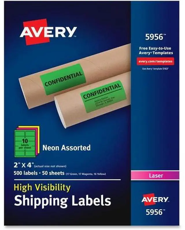 Alt view image 4 of 10 - Avery Neon Shipping Label Laser 2 x 4 Neon Assorted 500/Box 5956