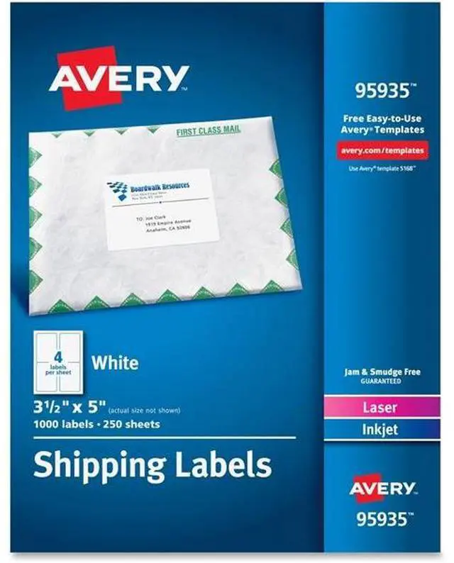 Alt view image 4 of 10 - Avery White Shipping Labels Laser/Inkjet 3 1/2 x 5 White 1000/Box 95935