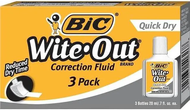 Alt view image 6 of 20 - Bic Wite-Out Quick Dry Correction Fluid 20 ml Bottle White 3/Pack WOFQD324