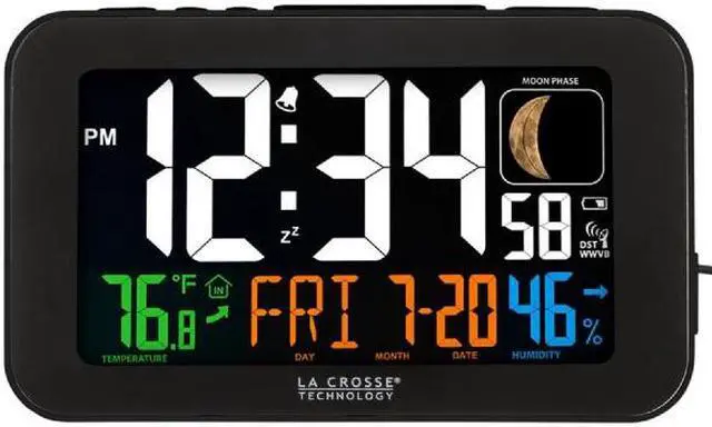 Alt view image 6 of 11 - La Crosse Technology 617-1485B Atomic Color Alarm Clock With Indoor Temperature & Humidity