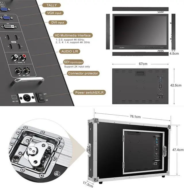 Alt view image 5 of 7 - LILLIPUT BM280-4K 28" Broadcast Ultra-HD 4K Video Monitor 3840 * 2160 Resolution 3G-SDI HDMI 1000:1 High Contrast LED Screen with Carrying Case
