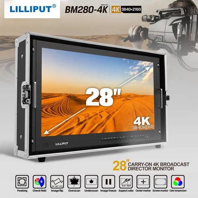 Alt view image 7 of 7 - LILLIPUT BM280-4K 28" Broadcast Ultra-HD 4K Video Monitor 3840 * 2160 Resolution 3G-SDI HDMI 1000:1 High Contrast LED Screen with Carrying Case