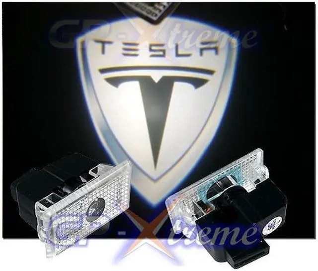 Alt view image 3 of 4 - GP Tesla Model S - Model X - Model 3 No Drilling Changeable Logo Door Courtesy Welcome Light Laser Emblem Logo Kit Ghost Shadow Lights logo chips replacement 2-pc set (Pure White )