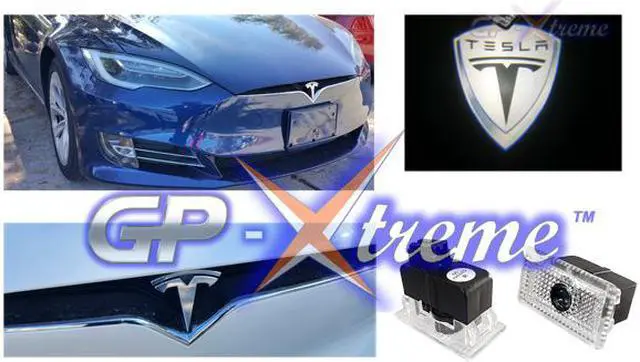 Main image of GP Tesla Model S - Model X - Model 3 No Drilling Changeable Logo Door Courtesy Welcome Light Laser Emblem Logo Kit Ghost Shadow Lights logo chips replacement 2-pc set (Pure White )