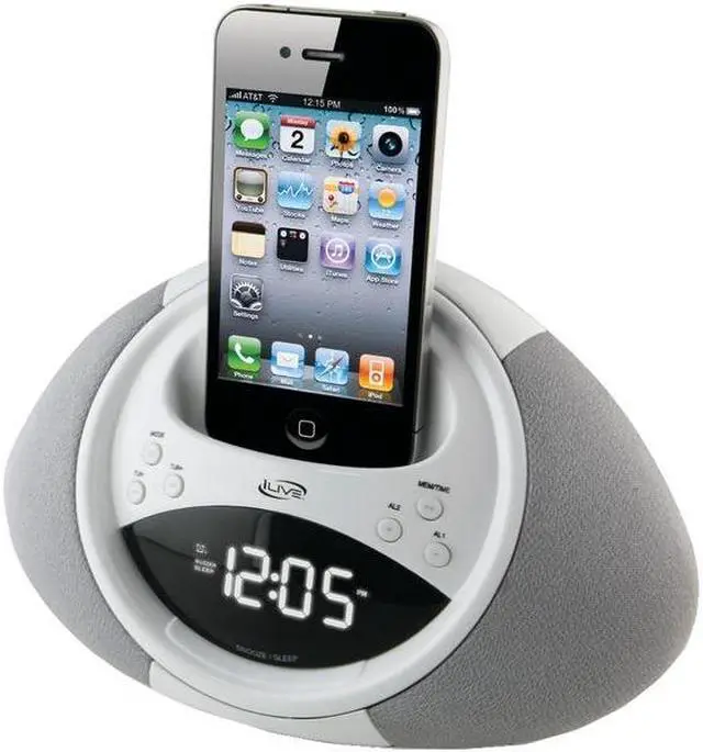 Main image of iLive White Dual Alarm Clock Radio for iPod and iPhone ICP122W