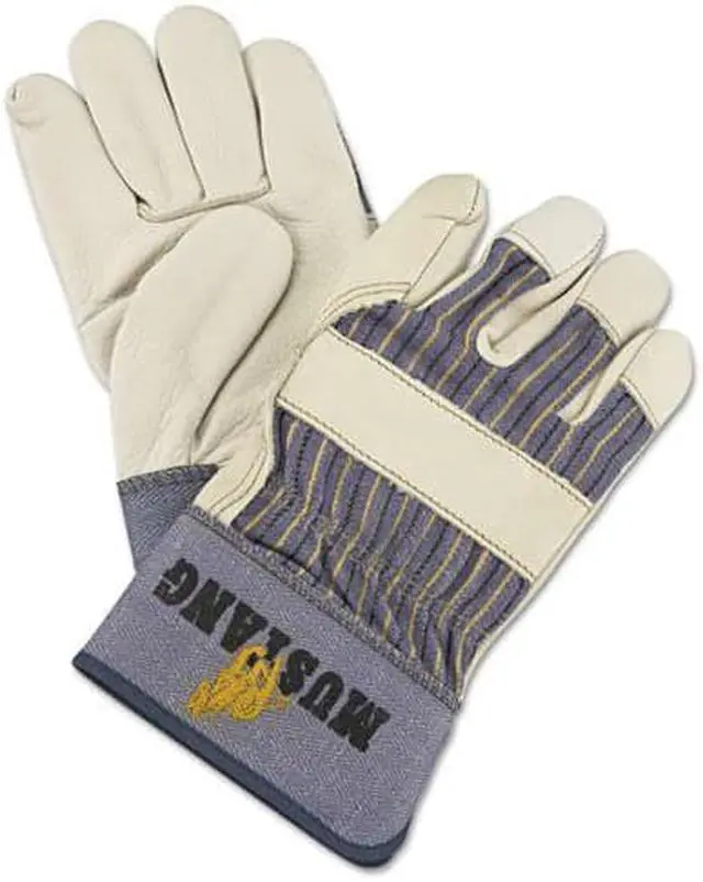 Alt view image 2 of 8 - Mustang Leather Palm Gloves Blue/Cream Large 12 Pairs