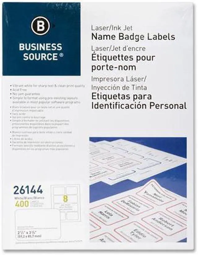 Alt view image 7 of 12 - Business Source Name Badge Labels 2-1/3"x3-3/8" 400/PK Plain White 26144
