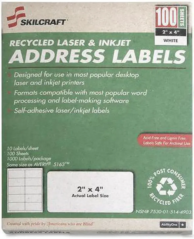 Alt view image 2 of 4 - SKILCRAFT Laser/Inkjet Printer Address Labels
