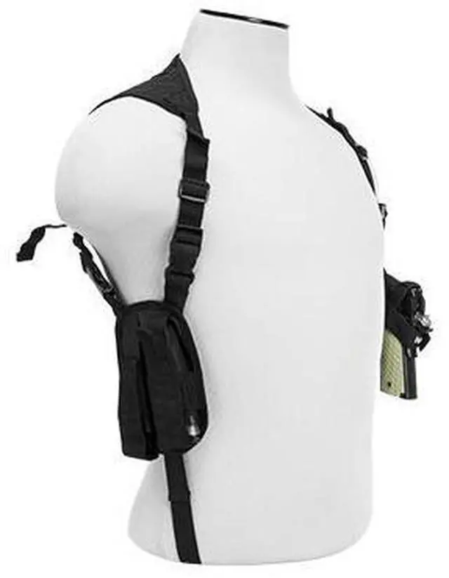 Alt view image 4 of 15 - VISM Ambidextrous Black Shoulder Holster/Double Magazine Holder