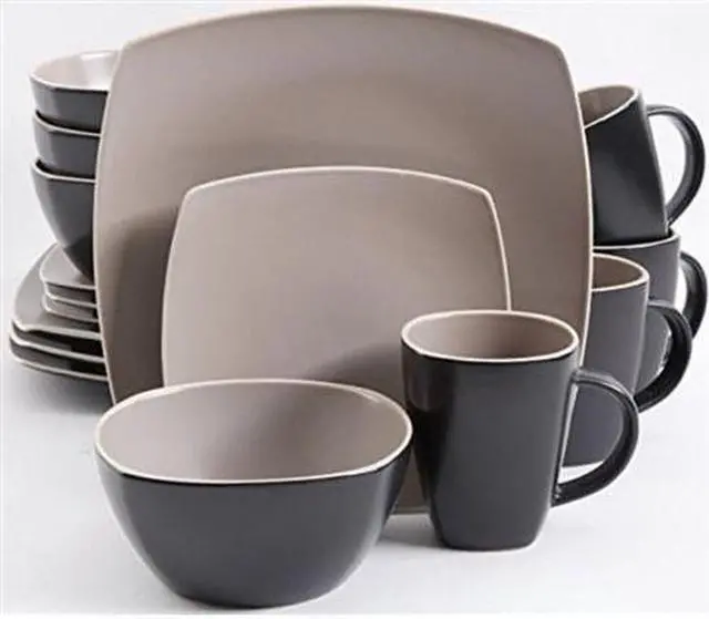Main image of Gibson Home Soho Lounge Matte 16 Piece Dinnerware Set, Taupe/Black