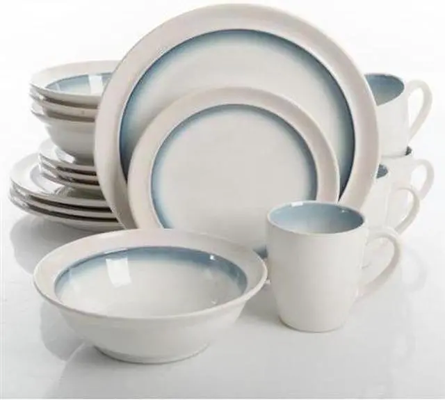Main image of Gibson 110957.16 Ge Lawson Dinnerware, White Teal - 16 Piece