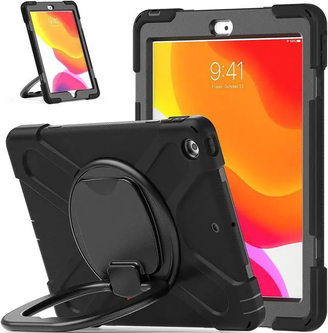 Main image of iPad 10.2 7th 8th Gen Case, Heavy Duty Protection Cover with Handle Stand Carrying Shoulder Strap Sling for Apple iPad 10.2" (Black / Black)