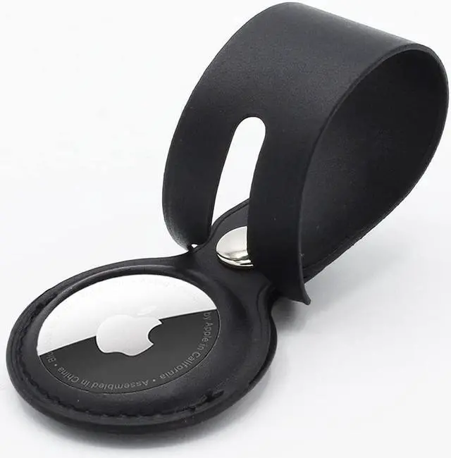 Main image of AirTag Holder, Slim Lightweight Protective Cover with Keychain Carabiner for Apple AirTag 2021 (Long Leather Black)