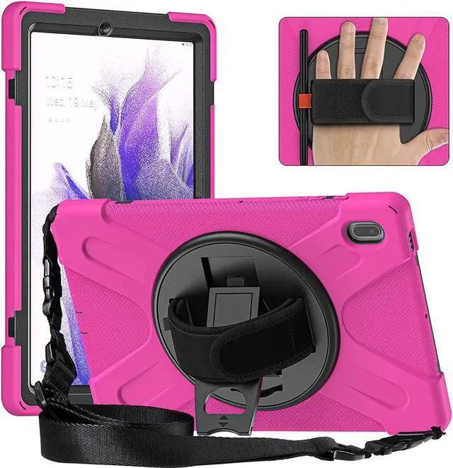 Main image of Galaxy Tab S7 FE SM-T730 Case, Shockproof Heavy Duty Impact Drop Protection Case Cover with Shoulder Strap for Samsung Galaxy Tab S7 FE (2021) T730 (Hot Pink)