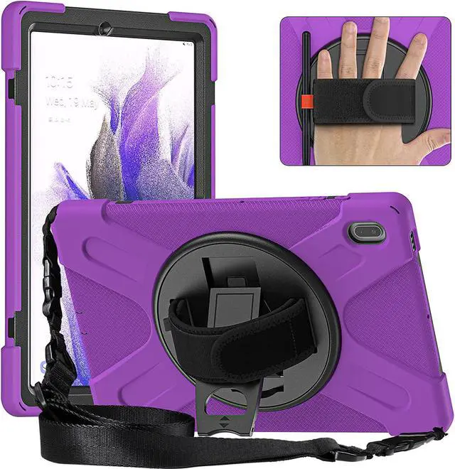 Main image of Galaxy Tab S7 FE SM-T730 Case, Shockproof Heavy Duty Impact Drop Protection Case Cover with Shoulder Strap for Samsung Galaxy Tab S7 FE (2021) T730 (Purple)