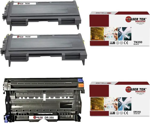 Main image of Laser Tek Services Compatible TN-350 DR-350 Toner Cartridge and Drum Unit Combo Replacement Brother HL2030 2040, IntelliFax 2820 2910, MFC7420, DCP7010 Printers (2 TN-350, 1 DR-350-3 Pack)