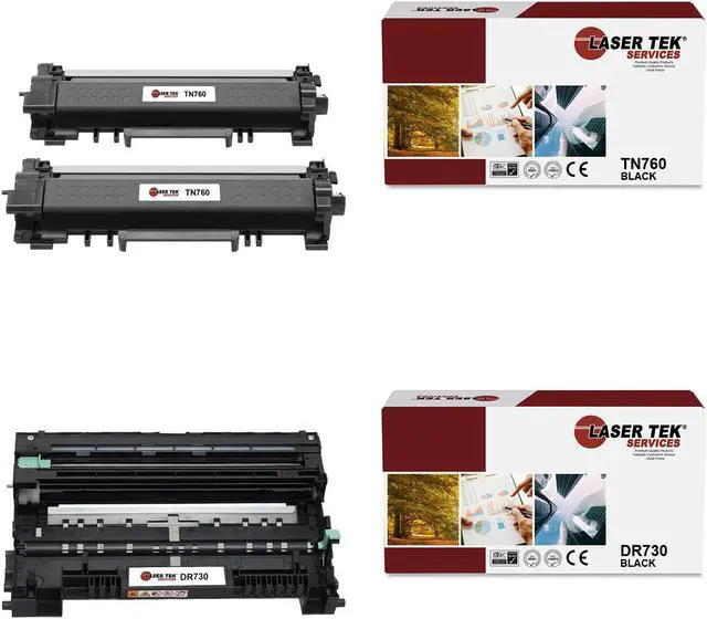 Main image of Laser Tek Services Compatible Toner Cartridge and Drum Unit Replacement for Brother TN-760 DR-730 Works with Brother HLL2350DW L2370DW, DCPL2550DW, MFCL2710DW Printers (2 TN760, 1 DR730) - 3 Pack