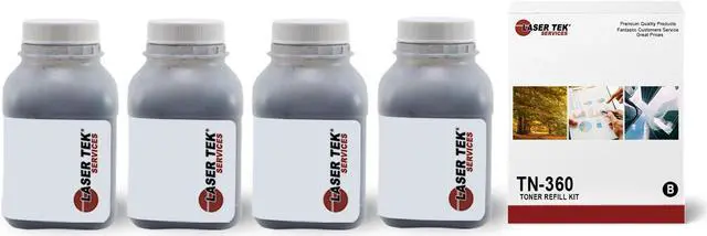 Main image of Laser Tek Services Compatible Toner Refill Kit Replacement for Brother TN360 TN-360 Works with Brother HL-2140 2150N, MFC-7440N 7840W Printers (Black, 4 Pack) - 2,600 Pages
