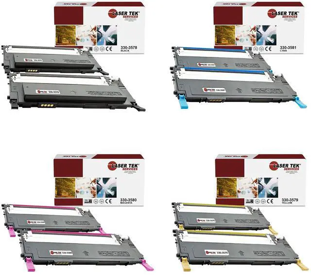 Main image of Laser Tek Services Compatible Toner Cartridge Replacement for Dell 1230 330-3578 330-3581 330-3580 330-3579 Works with Dell 1230C 1235CN Printers (Black, Cyan, Magenta, Yellow, 8 Pack)