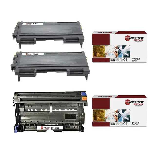 Alt view image 2 of 3 - Laser Tek Services Compatible TN-350 DR-350 Toner Cartridge and Drum Unit Combo Replacement Brother HL2030 2040, IntelliFax 2820 2910, MFC7420, DCP7010 Printers (2 TN-350, 1 DR-350-3 Pack)